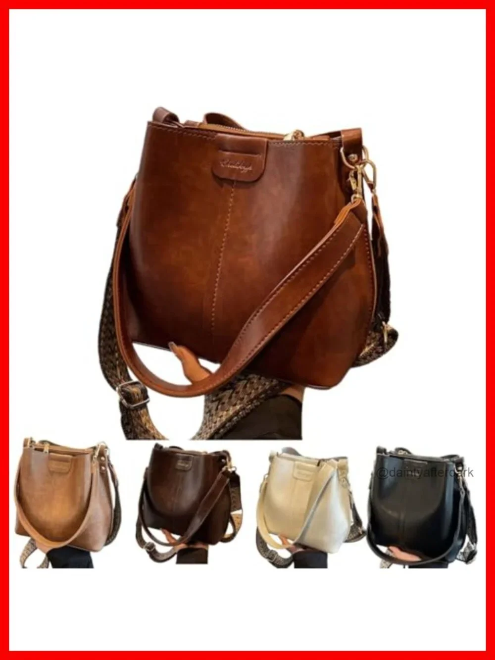 Vintage Bucket Crossbody Bag for Women, Large Capacity, Adjustable Strap,